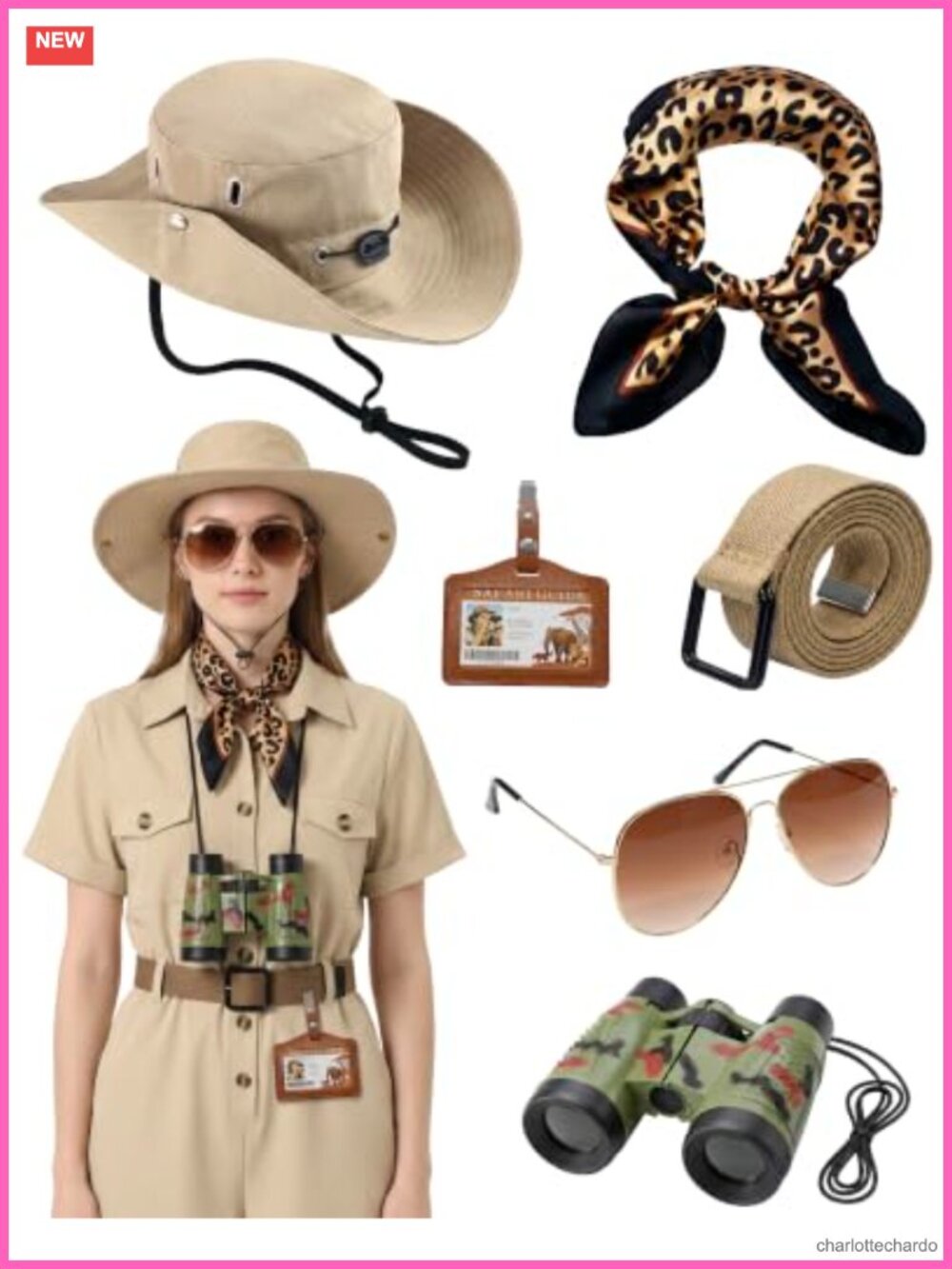 6PC Safari Costume Set Zoo Keeper Hat Binoculars Scarf Belt Sunglasses
